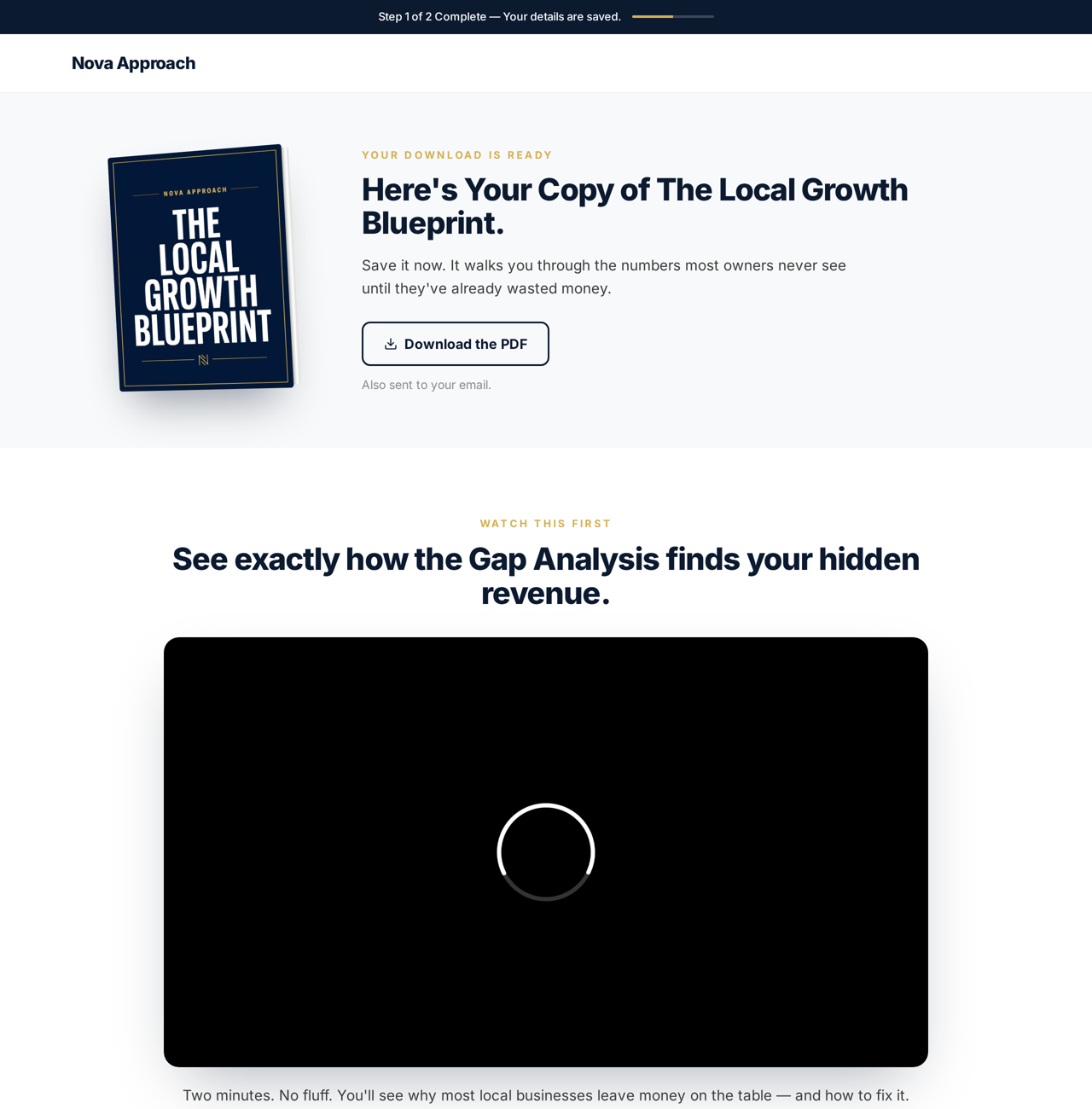 Thank-you and download page shown after a lead opts in from the ads